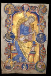 Der Evangelist Johannes und Wédric, Abt von Liessies, isolierte Miniatur aus einem verlorenen Evangelium aus der Abtei von Liessies